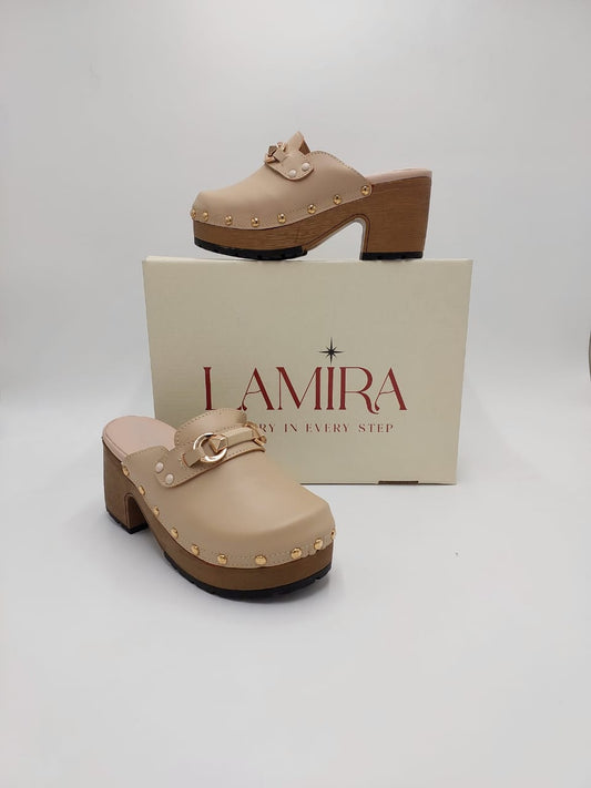 Mules Lamira Beige à Boucles Dorées – Élégance et Confort au Quotidien