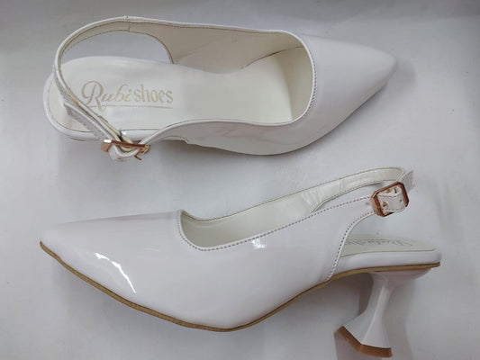 Escarpins slingback blancs vernis – Talon chic & confort
