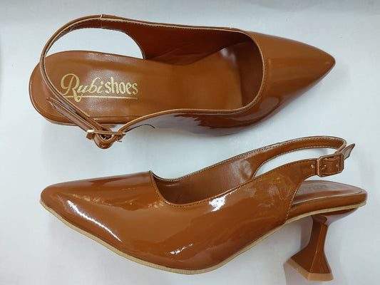 Escarpins slingback marron cognac vernis – Élégance & confort