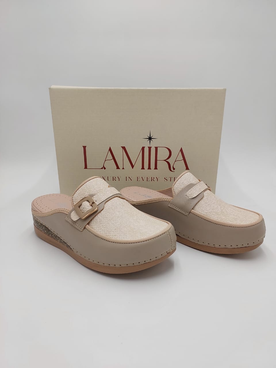 Mules Lamira Beige Doré – Élégance et Confort Quotidien