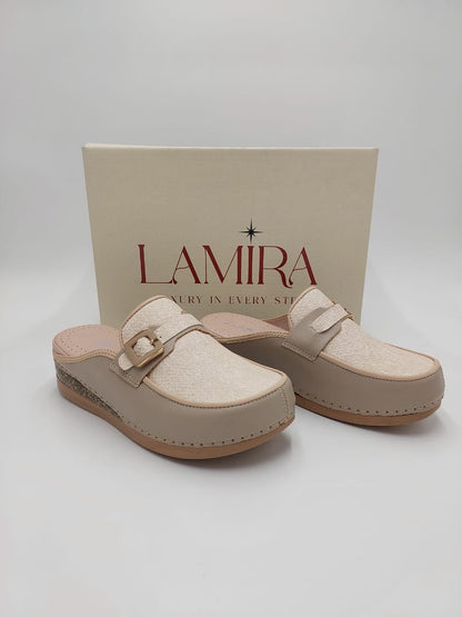 Mules Lamira Beige Doré – Élégance et Confort Quotidien
