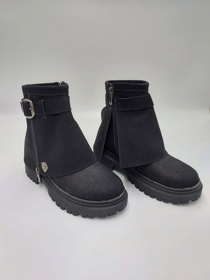 Bottines Lamira Noires à Rabat et Boucle Métallique – Style Urbain & Confort