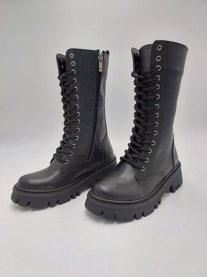 Bottes Lamira Noires à Lacets – Confort, Caractère & Élégance Urbaine