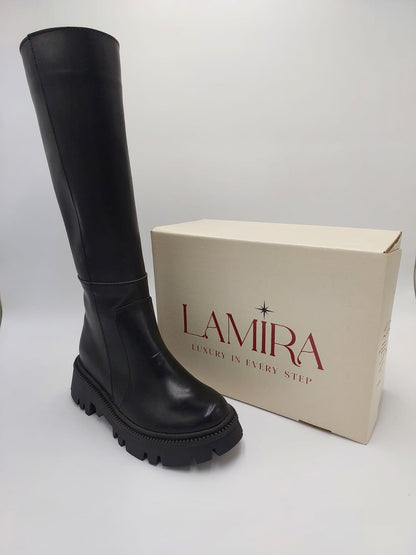 Bottes Lamira Hautes Noires – Élégance Intemporelle & Semelle Crantée Moderne